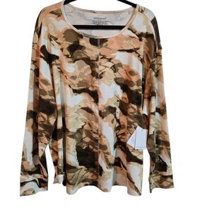 Westbound Plus 3X Multicolor Abstract Camouflage Long Sleeve Top